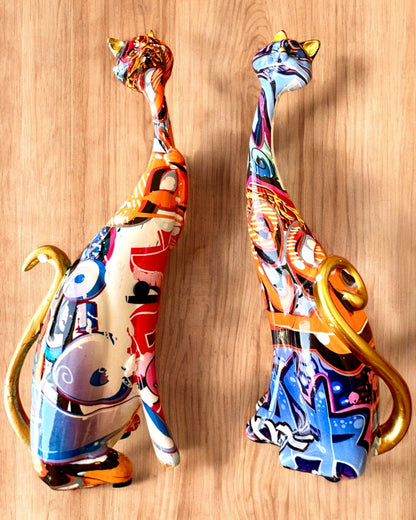 Abstrakte Kattefigurer "ArtCats", Håndmalet, Harpiks – 25 cm, 2 stk.