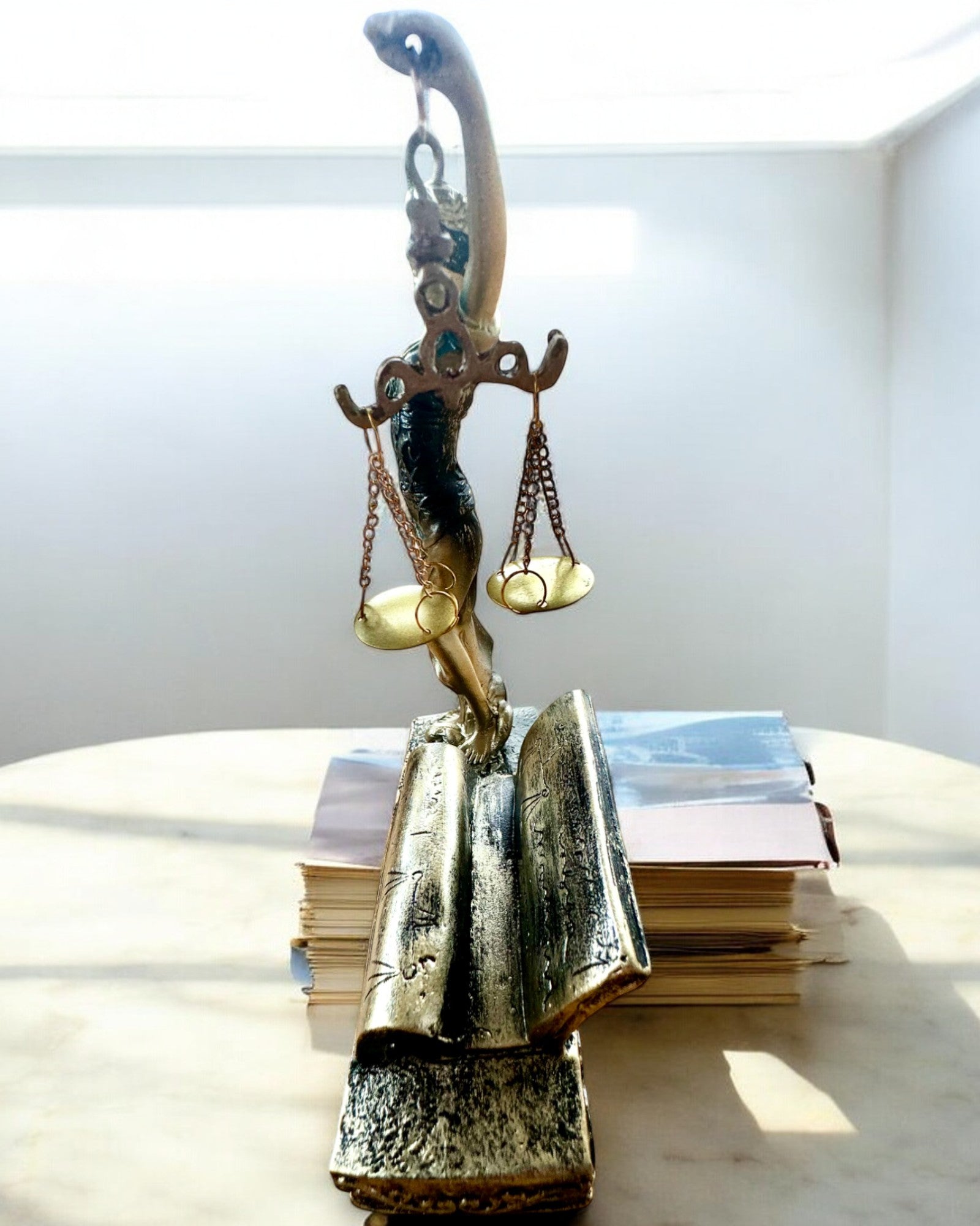 Statuette "Justicia 2" - Retfærdighedens Gudinde – Kunstnerisk Dekoration til Hylden, Håndværk i Harpiks, personliggørelse med gravering