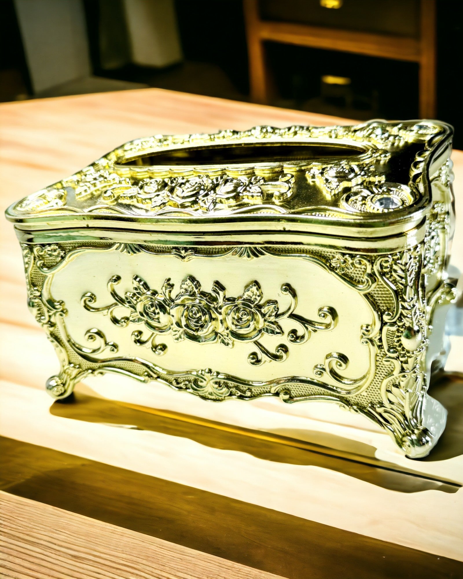 Elegant Tissue Box with Embossed Flowers - Napkin Holder