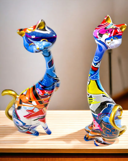 Abstrakte Kattefigurer "ArtCats", Håndmalet, Harpiks – 25 cm, 2 stk.