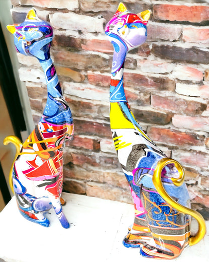 Abstrakte Kattefigurer "ArtCats", Håndmalet, Harpiks – 25 cm, 2 stk.