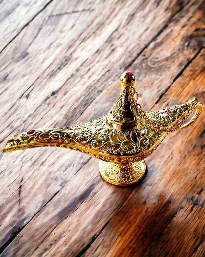 Magisk Aladdin Lampe med Gravering Mulighed - Klassisk Guld Variant, flettet