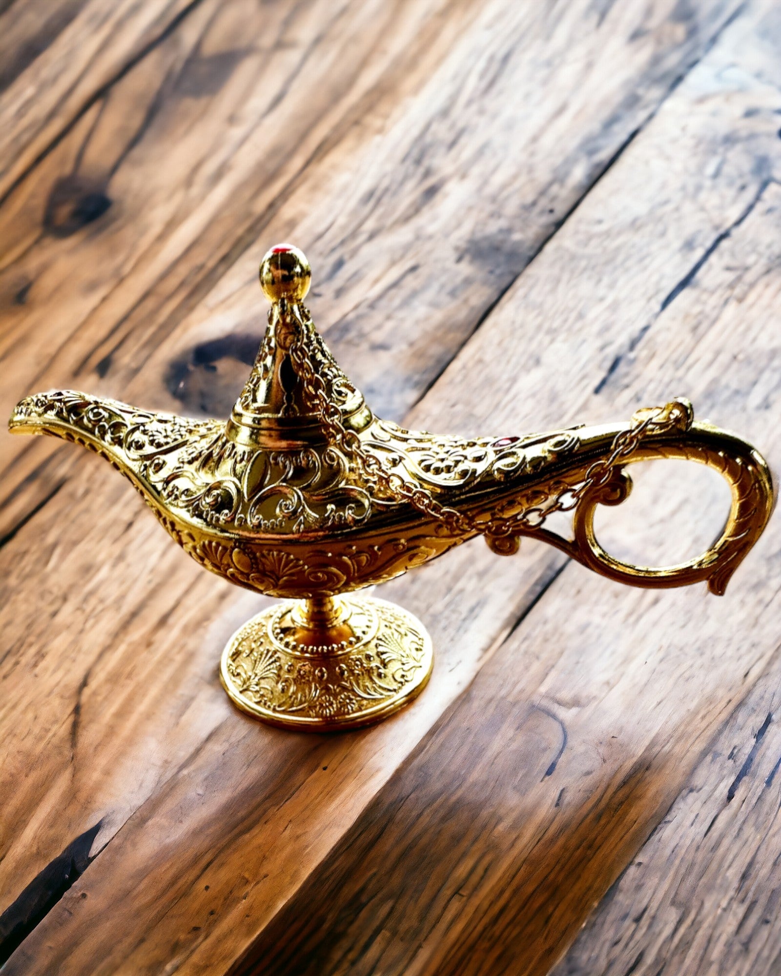 Magisk Aladdin Lampe med Gravering Mulighed - Klassisk Guld Variant, flettet