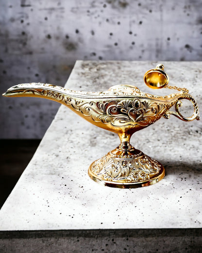 Magisk Aladdin Lampe med Gravering Mulighed - Klassisk Guld Variant, flettet