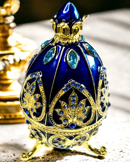 Eksklusivt Fabergé-æg - mørkeblå farve – Dekorativ Smykkeskrin i Emalje